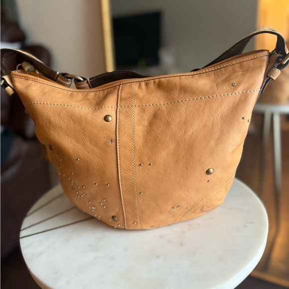 Coach Handbags - Coach Soho Hobo Vintage Tan Studded Crystal Shoulder Bag Suede Strap